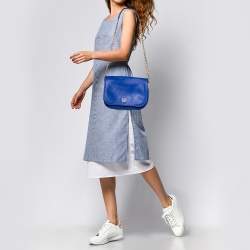 Pre Owned Carolina Herrera Blue Leather New Baltazar Flap Shoulder Bag