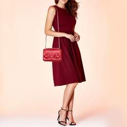 Pre Owned Carolina Herrera Red Leather Bow Flap Shoulder Bag