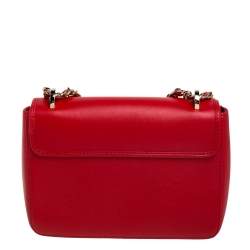 Pre Owned Carolina Herrera Red Leather Bow Flap Shoulder Bag