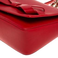 Pre Owned Carolina Herrera Red Leather Bow Flap Shoulder Bag