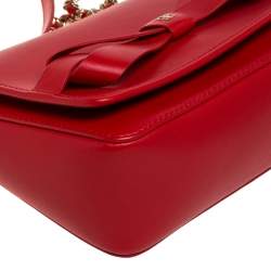 Pre Owned Carolina Herrera Red Leather Bow Flap Shoulder Bag