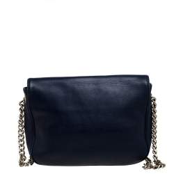 Pre Owned Carolina Herrera Navy Blue Leather Flap Chain Shoulder Bag