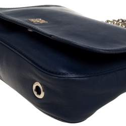 Pre Owned Carolina Herrera Navy Blue Leather Flap Chain Shoulder Bag