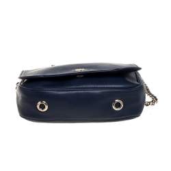 Pre Owned Carolina Herrera Navy Blue Leather Flap Chain Shoulder Bag