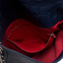 Pre Owned Carolina Herrera Navy Blue Leather Flap Chain Shoulder Bag