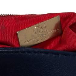 Pre Owned Carolina Herrera Navy Blue Leather Flap Chain Shoulder Bag