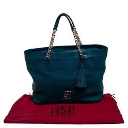 Pre Owned Carolina Herrera Dark Green Leather Tassel Zip Tote