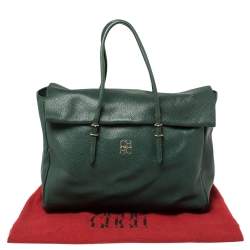 Pre Owned Carolina Herrera Green Leather Flap Tote