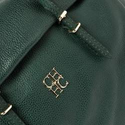 Pre Owned Carolina Herrera Green Leather Flap Tote
