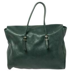Pre Owned Carolina Herrera Green Leather Flap Tote
