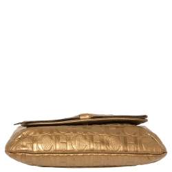 Pre Owned Carolina Herrera Gold Monogram Leather Audrey Shoulder Bag