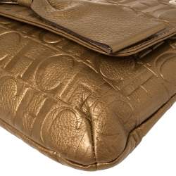 Pre Owned Carolina Herrera Gold Monogram Leather Audrey Shoulder Bag