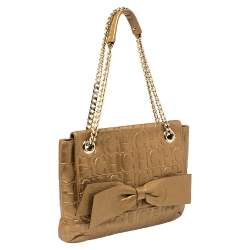 Pre Owned Carolina Herrera Gold Monogram Leather Audrey Shoulder Bag