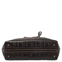 Pre Owned Carolina Herrera Dark Brown Monogram Embossed Leather Shopper Tote