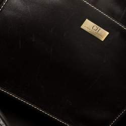 Pre Owned Carolina Herrera Dark Brown Monogram Embossed Leather Shopper Tote