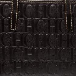 Pre Owned Carolina Herrera Dark Brown Monogram Embossed Leather Shopper Tote