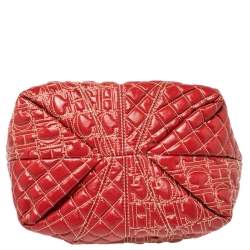 Pre Owned Carolina Herrera Red Quilted Monogram Coated Canvas Chain Tote