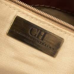 Pre Owned Carolina Herrera Red Quilted Monogram Coated Canvas Chain Tote