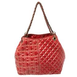 Pre Owned Carolina Herrera Red Quilted Monogram Coated Canvas Chain Tote