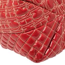 Pre Owned Carolina Herrera Red Quilted Monogram Coated Canvas Chain Tote
