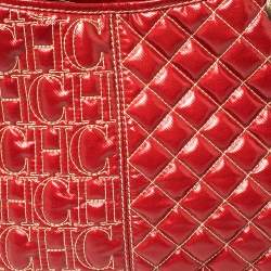 Pre Owned Carolina Herrera Red Quilted Monogram Coated Canvas Chain Tote