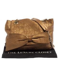 Pre Owned Carolina Herrera Gold Monogram Leather Audrey Shoulder Bag