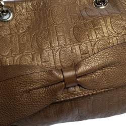 Pre Owned Carolina Herrera Gold Monogram Leather Audrey Shoulder Bag