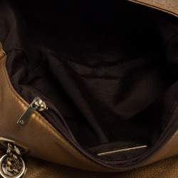 Pre Owned Carolina Herrera Gold Monogram Leather Audrey Shoulder Bag