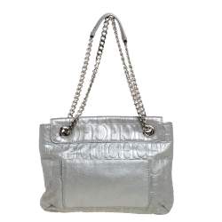 Pre Owned Carolina Herrera Silver Monogram Leather Audrey Shoulder Bag