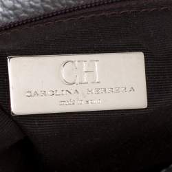 Pre Owned Carolina Herrera Silver Monogram Leather Audrey Shoulder Bag
