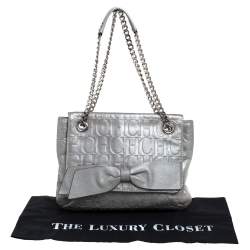 Pre Owned Carolina Herrera Silver Monogram Leather Audrey Shoulder Bag