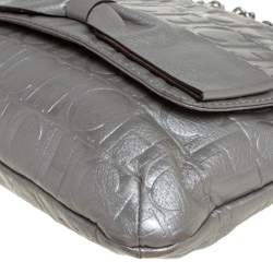 Pre Owned Carolina Herrera Silver Monogram Leather Audrey Shoulder Bag