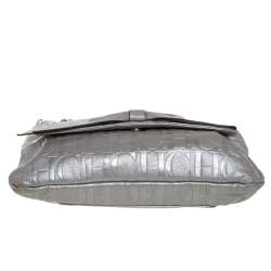 Pre Owned Carolina Herrera Silver Monogram Leather Audrey Shoulder Bag