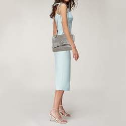 Pre Owned Carolina Herrera Silver Monogram Leather Audrey Shoulder Bag