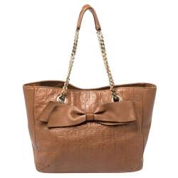 Pre Owned Carolina Herrera Brown Monogram Leather Audrey Tote 