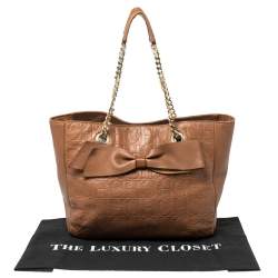Pre Owned Carolina Herrera Brown Monogram Leather Audrey Tote 
