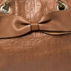 Pre Owned Carolina Herrera Brown Monogram Leather Audrey Tote 