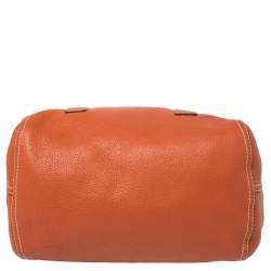 Pre Owned Carolina Herrera Burnt Orange Grained Leather Flap Tote