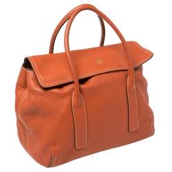 Pre Owned Carolina Herrera Burnt Orange Grained Leather Flap Tote