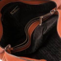 Pre Owned Carolina Herrera Burnt Orange Grained Leather Flap Tote