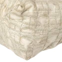 Pre Owned Carolina Herrera White/Grey Shimmer Monogram Fabric and Leather Chain Tote