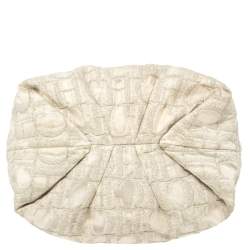 Pre Owned Carolina Herrera White/Grey Shimmer Monogram Fabric and Leather Chain Tote