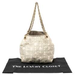 Pre Owned Carolina Herrera White/Grey Shimmer Monogram Fabric and Leather Chain Tote
