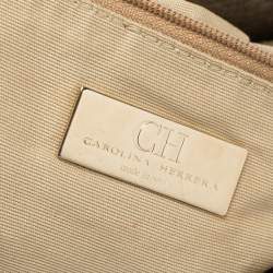 Pre Owned Carolina Herrera White/Grey Shimmer Monogram Fabric and Leather Chain Tote