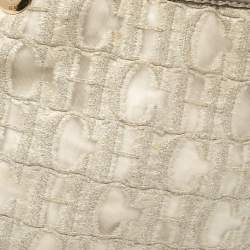 Pre Owned Carolina Herrera White/Grey Shimmer Monogram Fabric and Leather Chain Tote