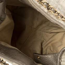 Pre Owned Carolina Herrera White/Grey Shimmer Monogram Fabric and Leather Chain Tote