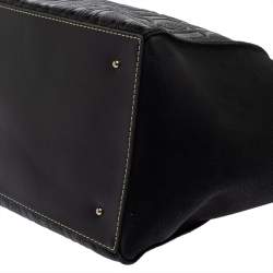 Pre Owned Carolina Herrera Black Monogram Embossed Leather Vendome Tote