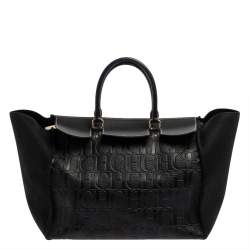 Pre Owned Carolina Herrera Black Monogram Embossed Leather Vendome Tote