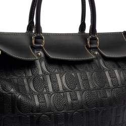 Pre Owned Carolina Herrera Black Monogram Embossed Leather Vendome Tote