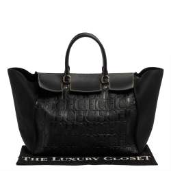 Pre Owned Carolina Herrera Black Monogram Embossed Leather Vendome Tote